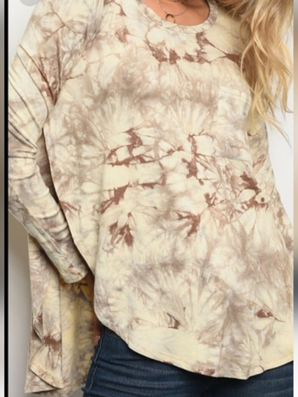 Love Riche Tie-Dye Open-Side Overlay Long Sleeve Pocket Top